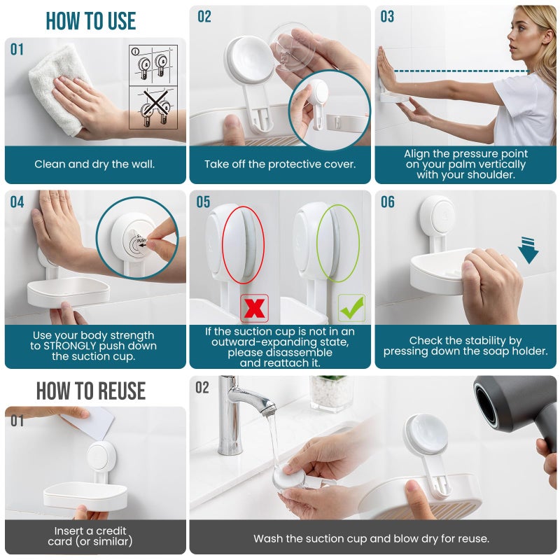 TAILI Soap Dish Soap Holder Suction Cup Powerful Vacuum Suction, Strong Bar Sponge Holder for Shower Wall, Bathroom Accessories, Tub and Kitchen Sink, Drill-Free, Waterproof, Removable - Image 5